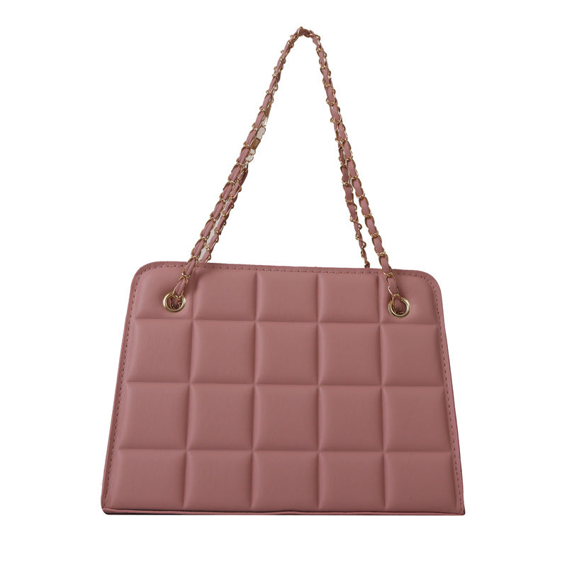 Women's Small Diamond-Pattern Embroidered Grid Shoulder Bag