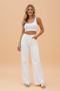 Solid Denim High Waist Wide Leg Jeans
