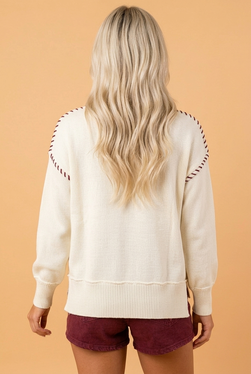 Game Day Embroidered Drop Shoulder Sweater