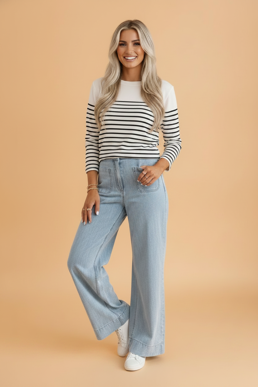 Denim Patch Pocket Straight Leg Jeans