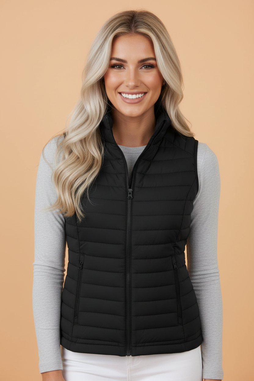 Standing Collar Zip Up Puffer Vest