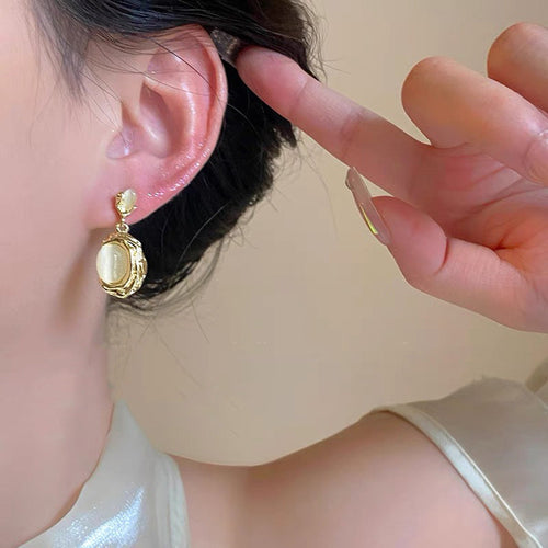 925 Gold Earrings Women's Retro