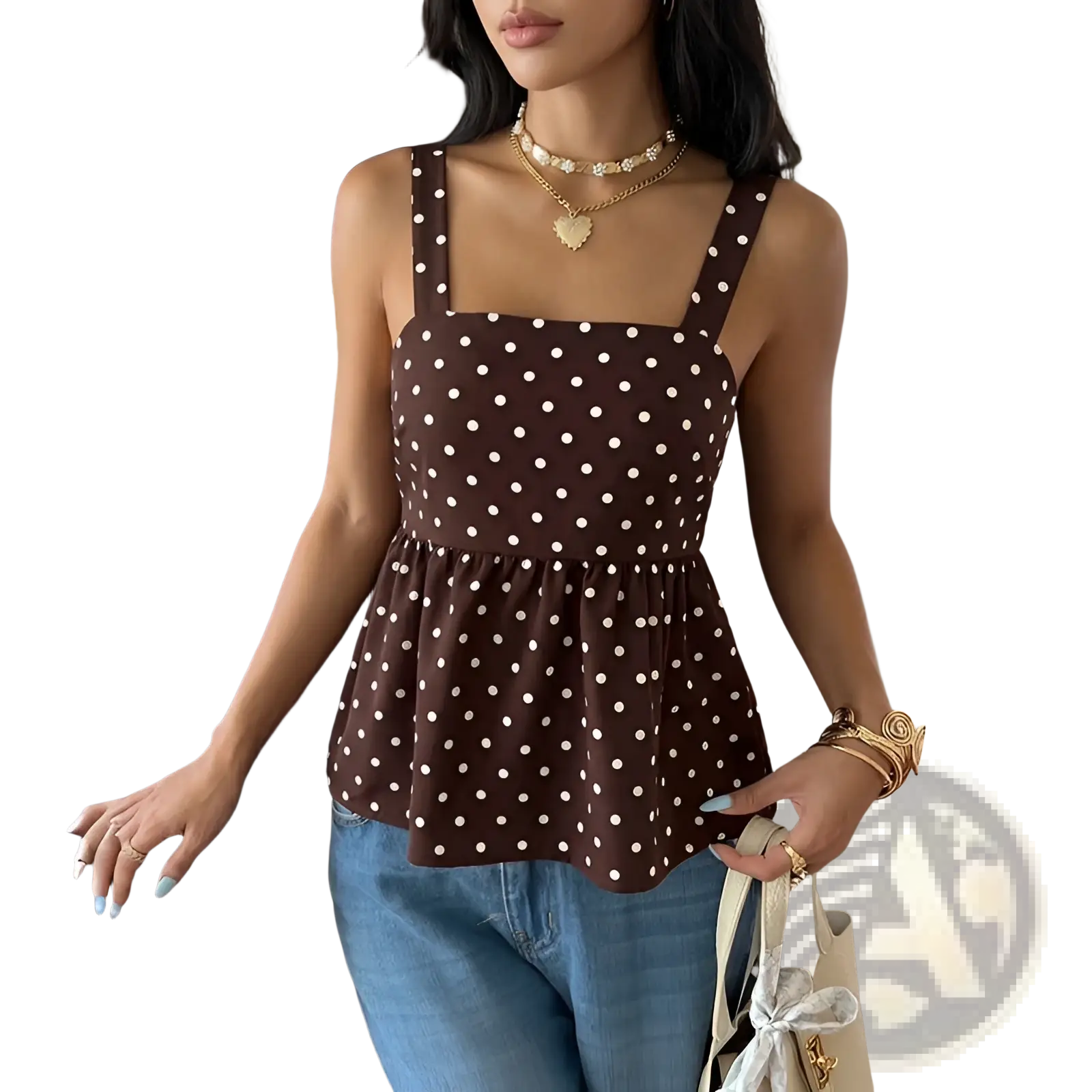 Brown Polka Dot Peplum Camisole