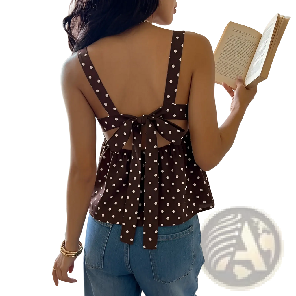 Brown Polka Dot Peplum Camisole