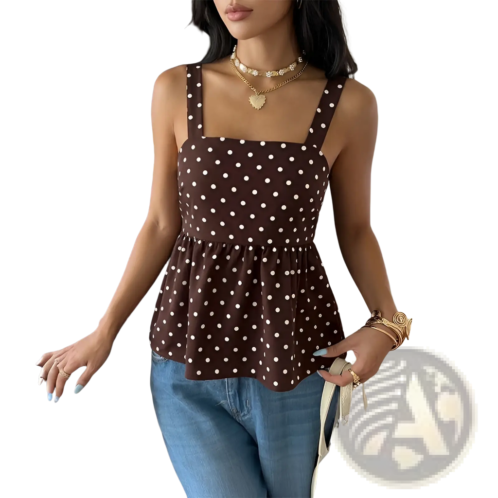 Brown Polka Dot Peplum Camisole