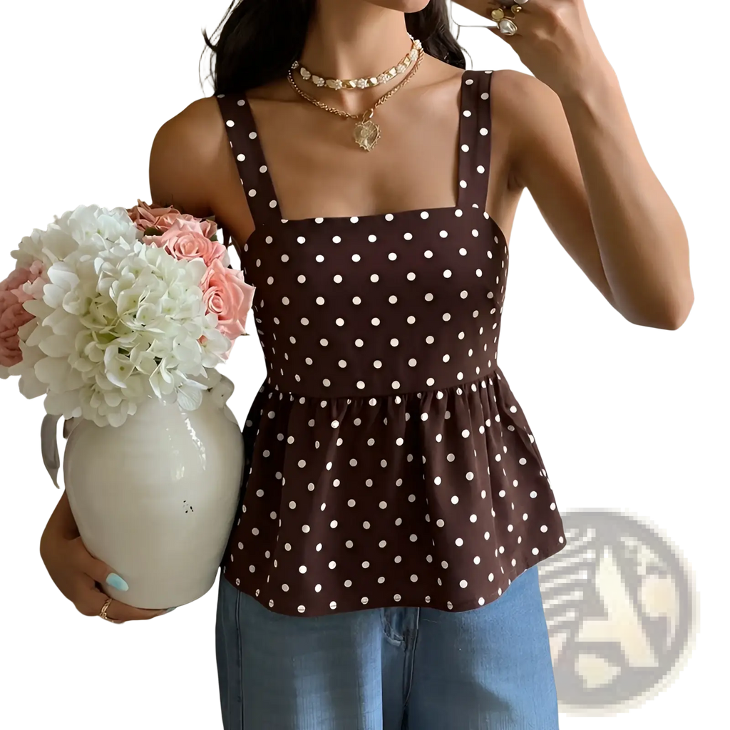 Brown Polka Dot Peplum Camisole