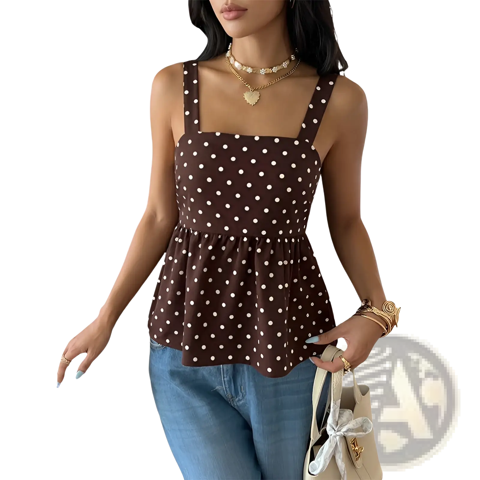 Brown Polka Dot Peplum Camisole