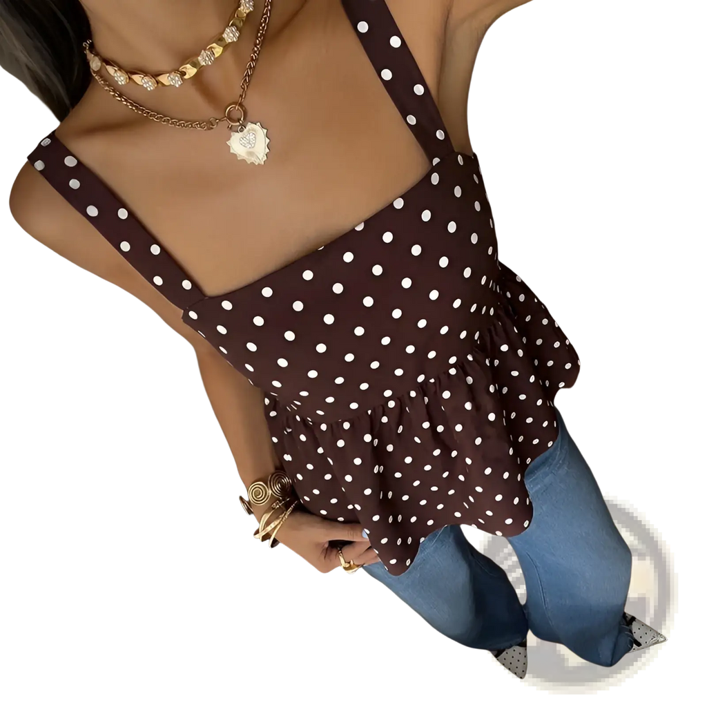 Brown Polka Dot Peplum Camisole