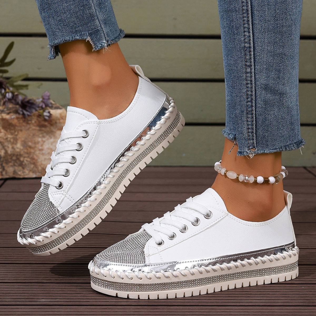 Women’s White Sneakers – Chunky Sole Casual Everyday Shoes