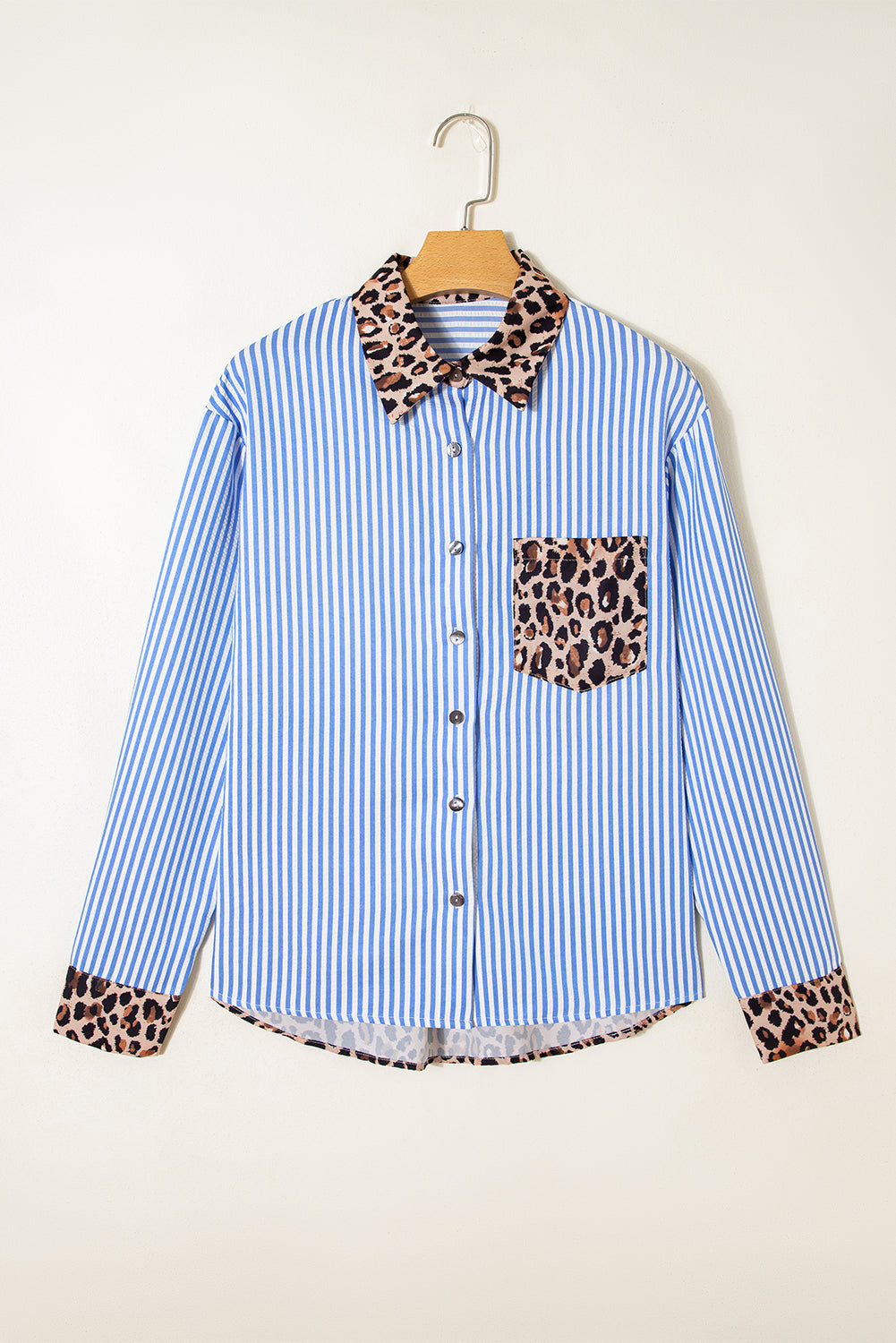 Stripe Leopard Patchwork Long Sleeve Buttoned Shirt