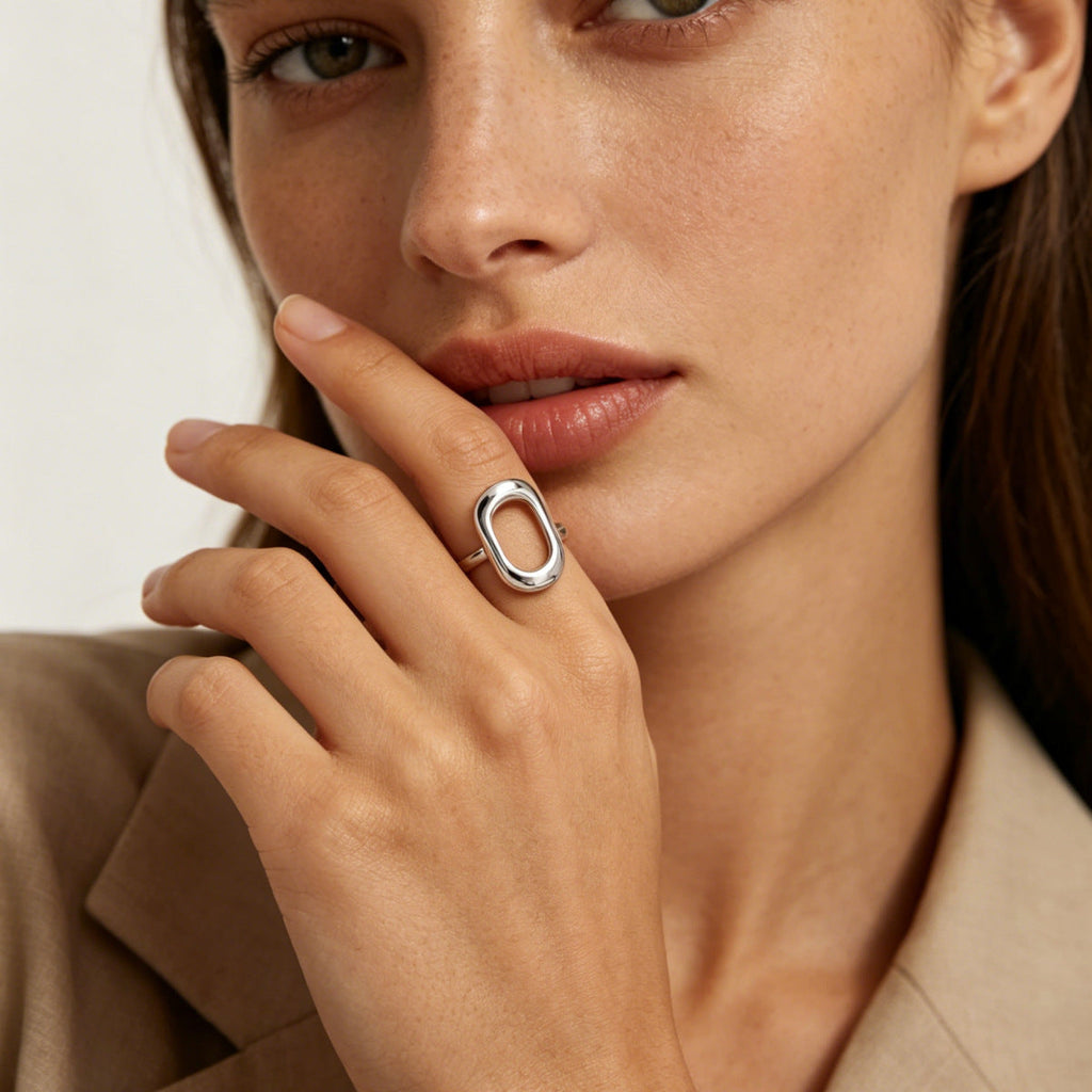 18K White Gold Opal Moon Ring Made Of Stainless Steel