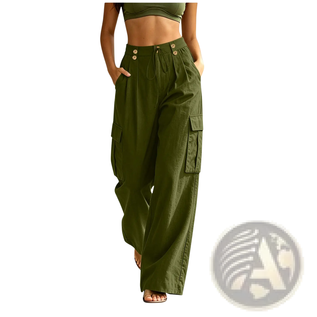 Cargo Pants Elastic Waist Casual Multi Pocket Cotton