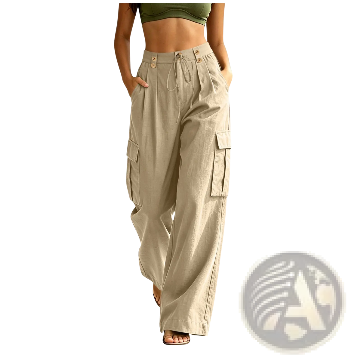 Cargo Pants Elastic Waist Casual Multi Pocket Cotton