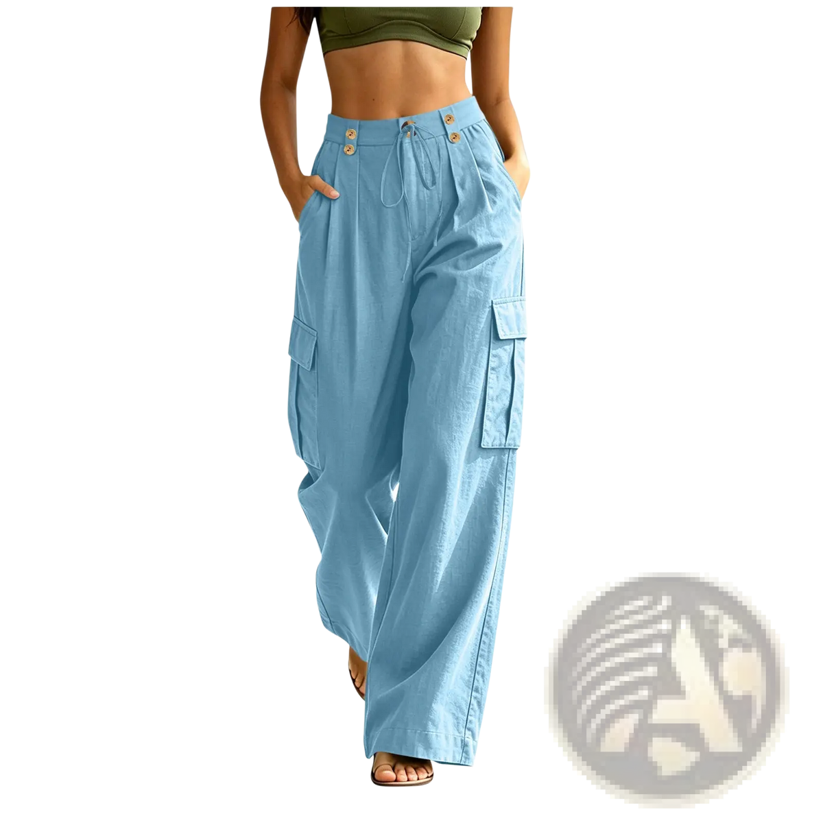 Cargo Pants Elastic Waist Casual Multi Pocket Cotton