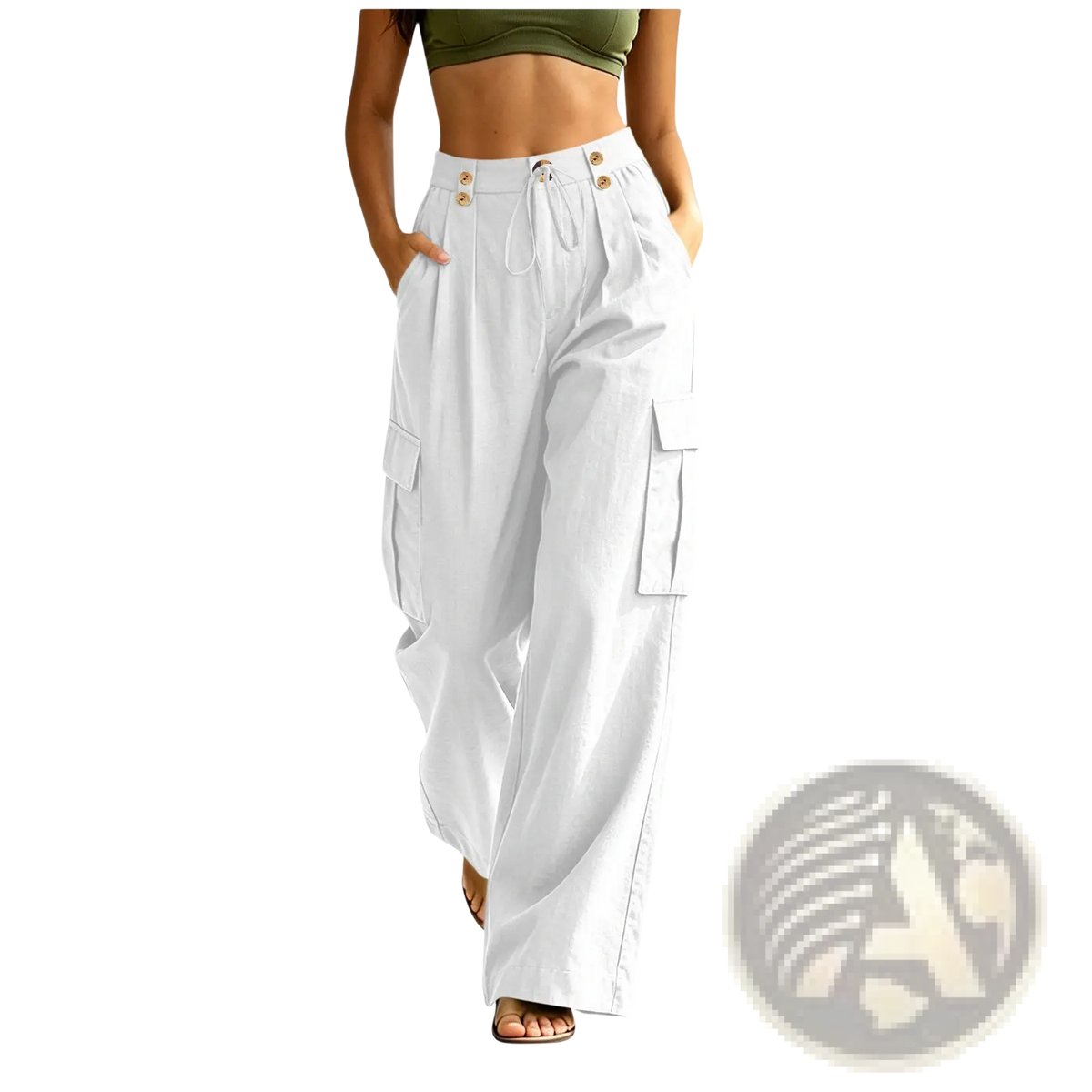 Cargo Pants Elastic Waist Casual Multi Pocket Cotton