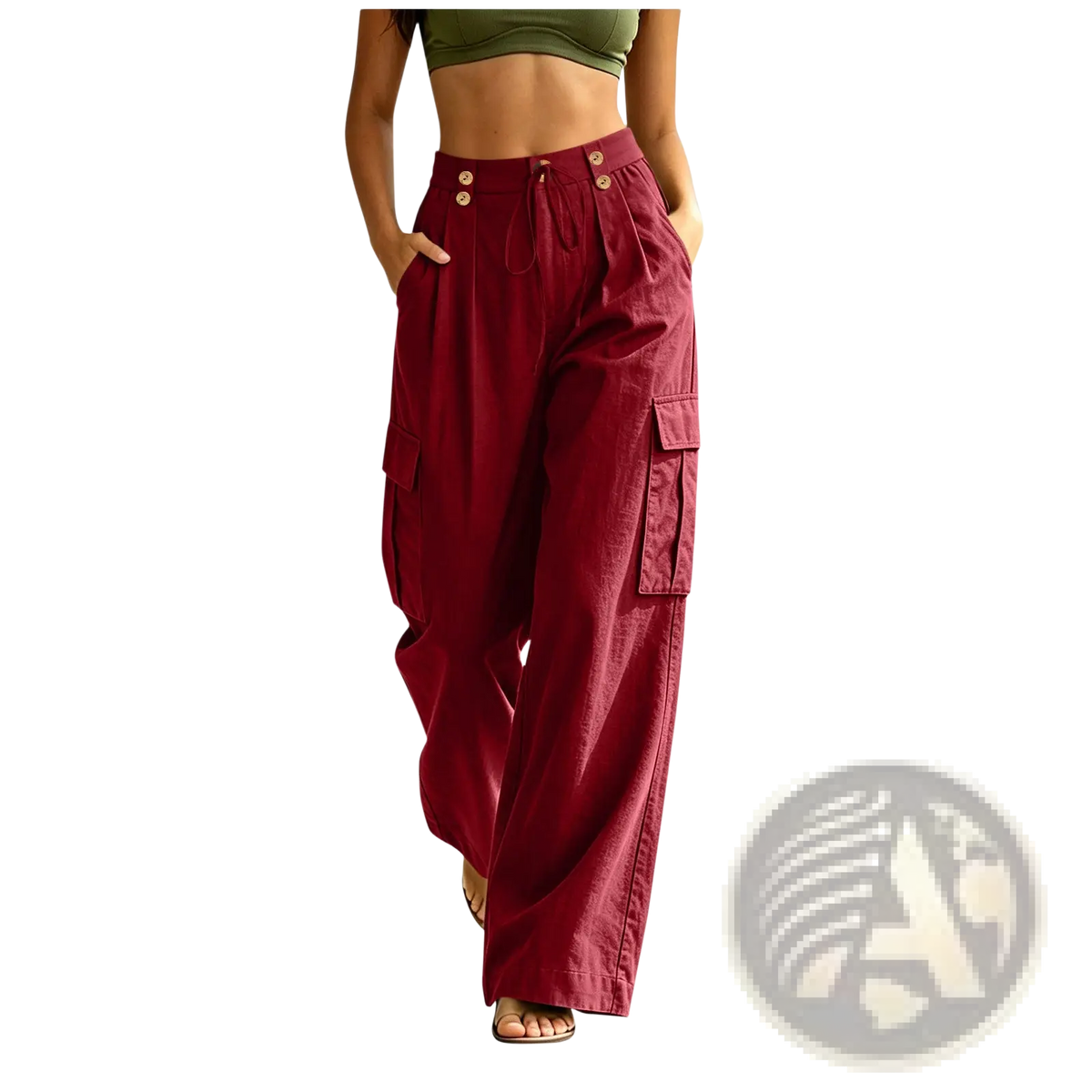 Cargo Pants Elastic Waist Casual Multi Pocket Cotton