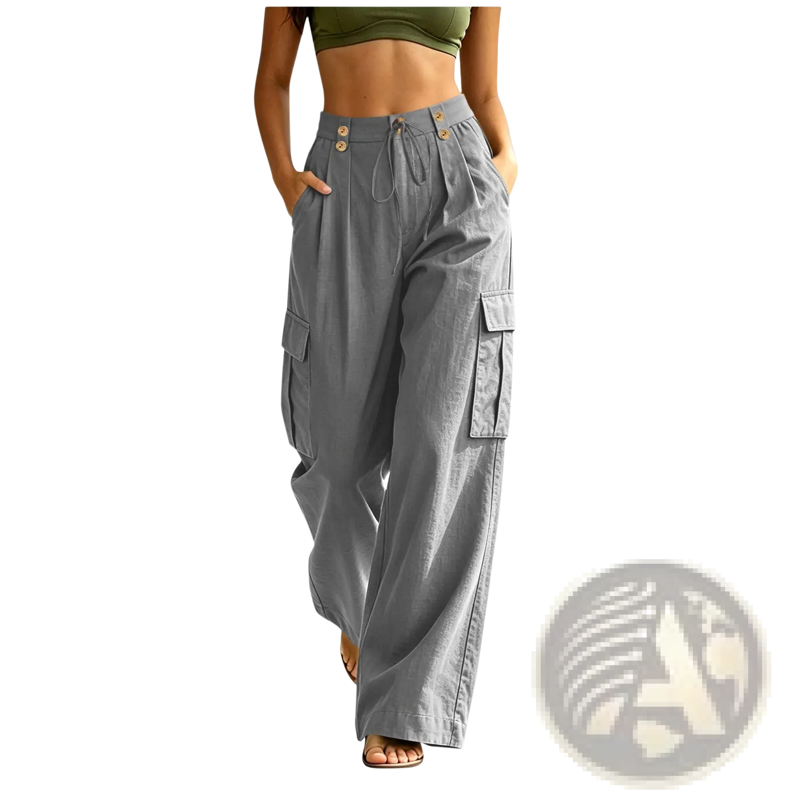 Cargo Pants Elastic Waist Casual Multi Pocket Cotton