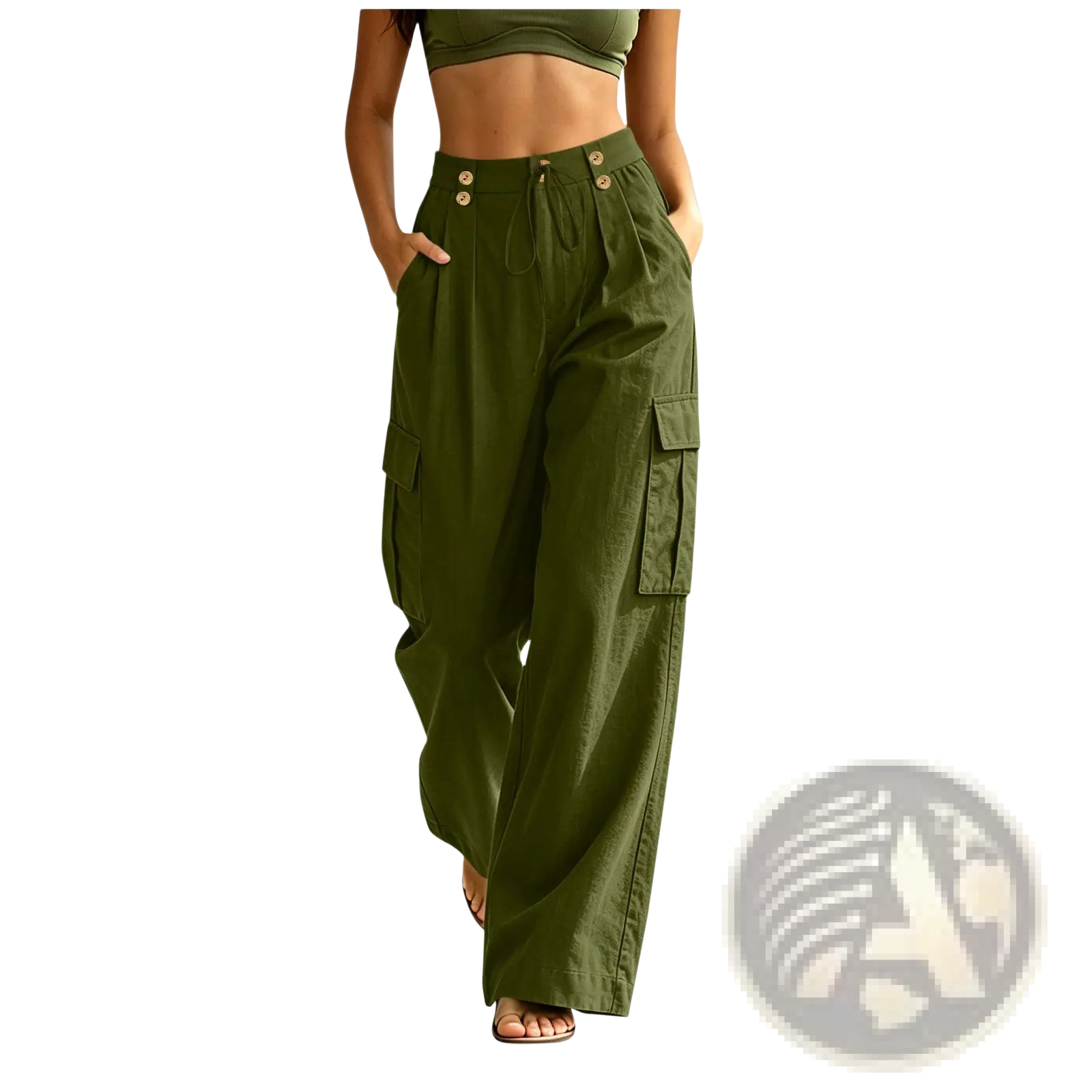 Cargo Pants Elastic Waist Casual Multi Pocket Cotton