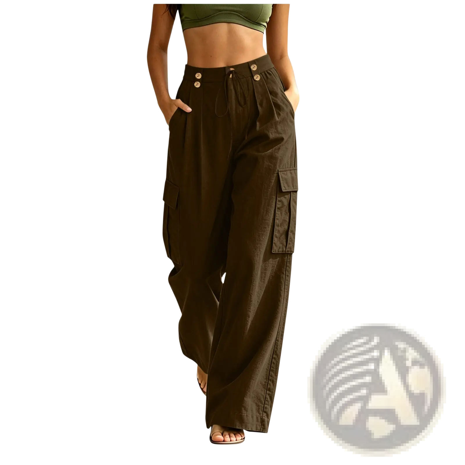 Cargo Pants Elastic Waist Casual Multi Pocket Cotton
