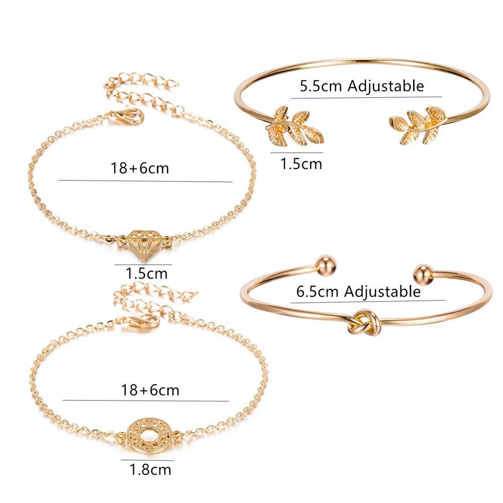 Fashion Leaf Round Knot Cuff Bangle Gold Chain Charm Bracelet for Women