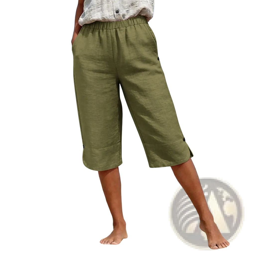 Cotton Linen Capri Pants High Waist