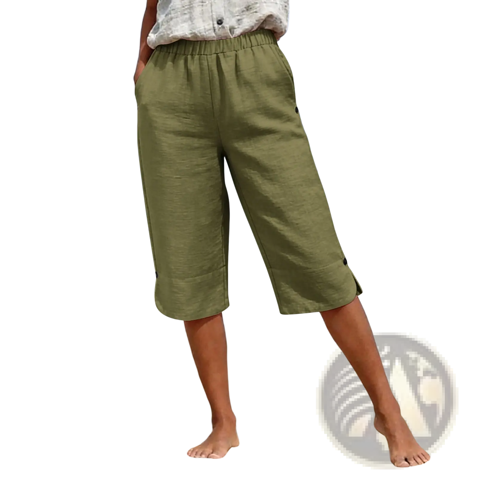 Cotton Linen Capri Pants High Waist