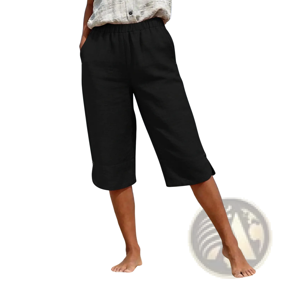 Cotton Linen Capri Pants High Waist