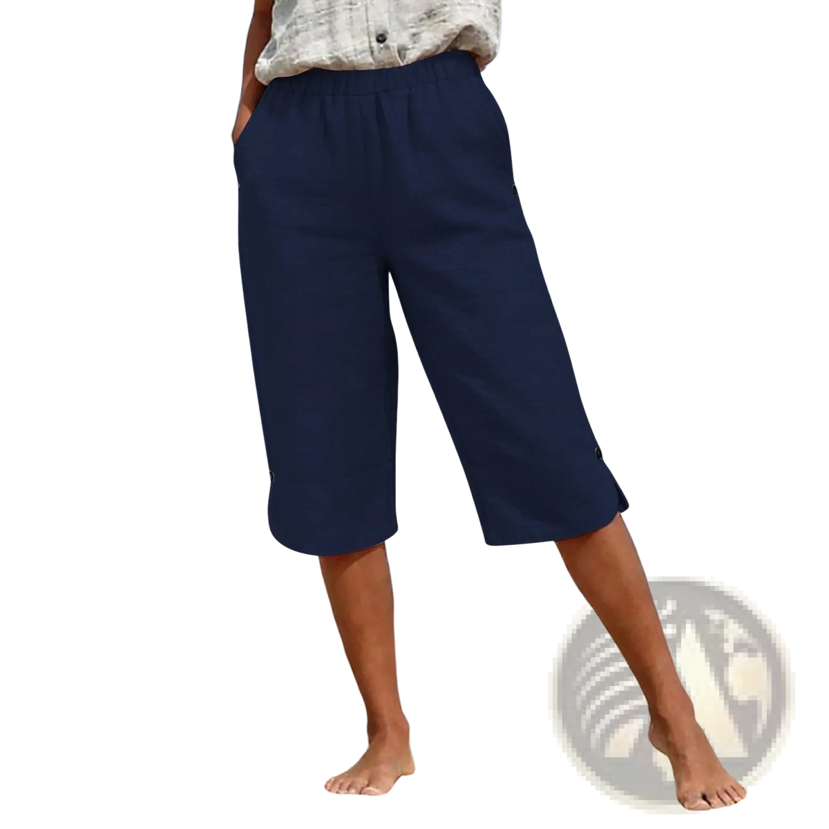Cotton Linen Capri Pants High Waist