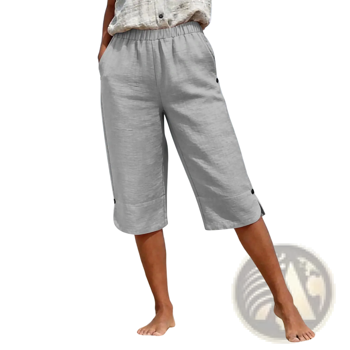 Cotton Linen Capri Pants High Waist