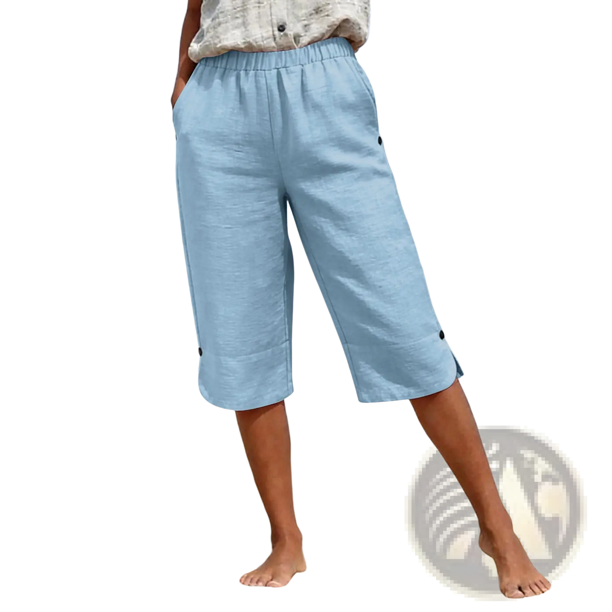 Cotton Linen Capri Pants High Waist