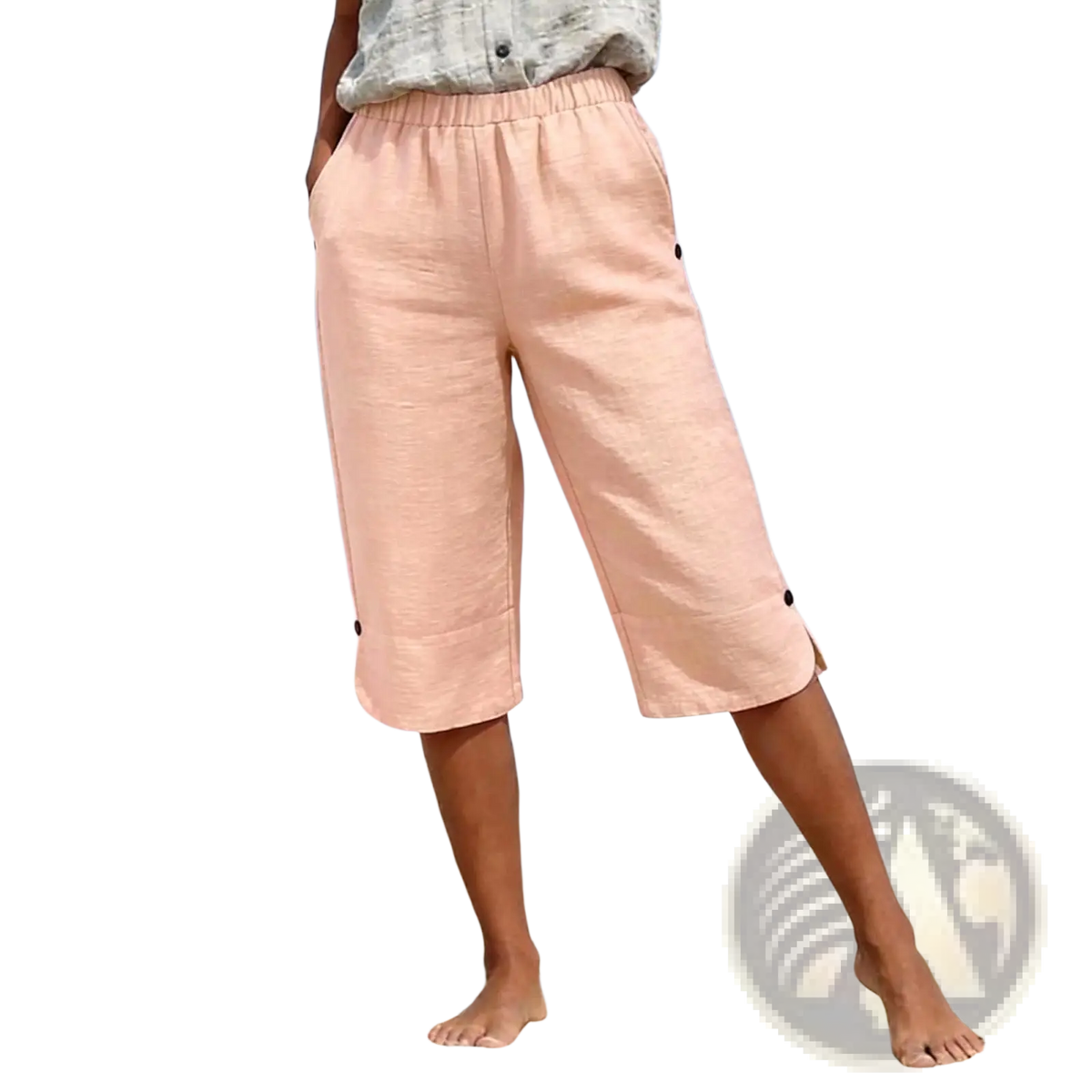 Cotton Linen Capri Pants High Waist