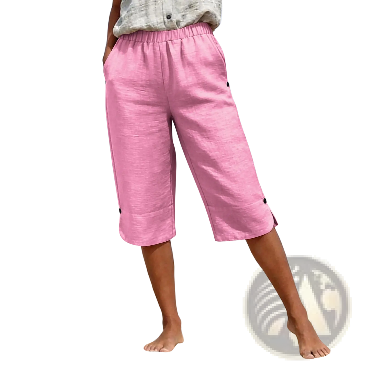 Cotton Linen Capri Pants High Waist