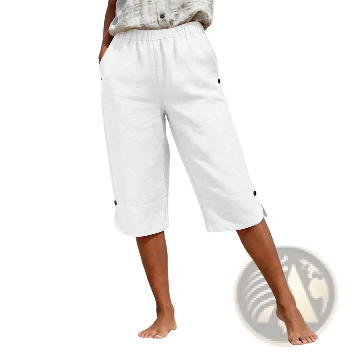 Cotton Linen Capri Pants High Waist