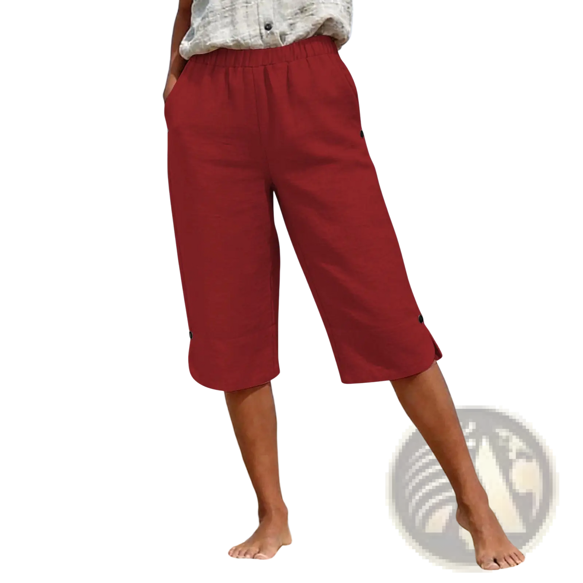 Cotton Linen Capri Pants High Waist