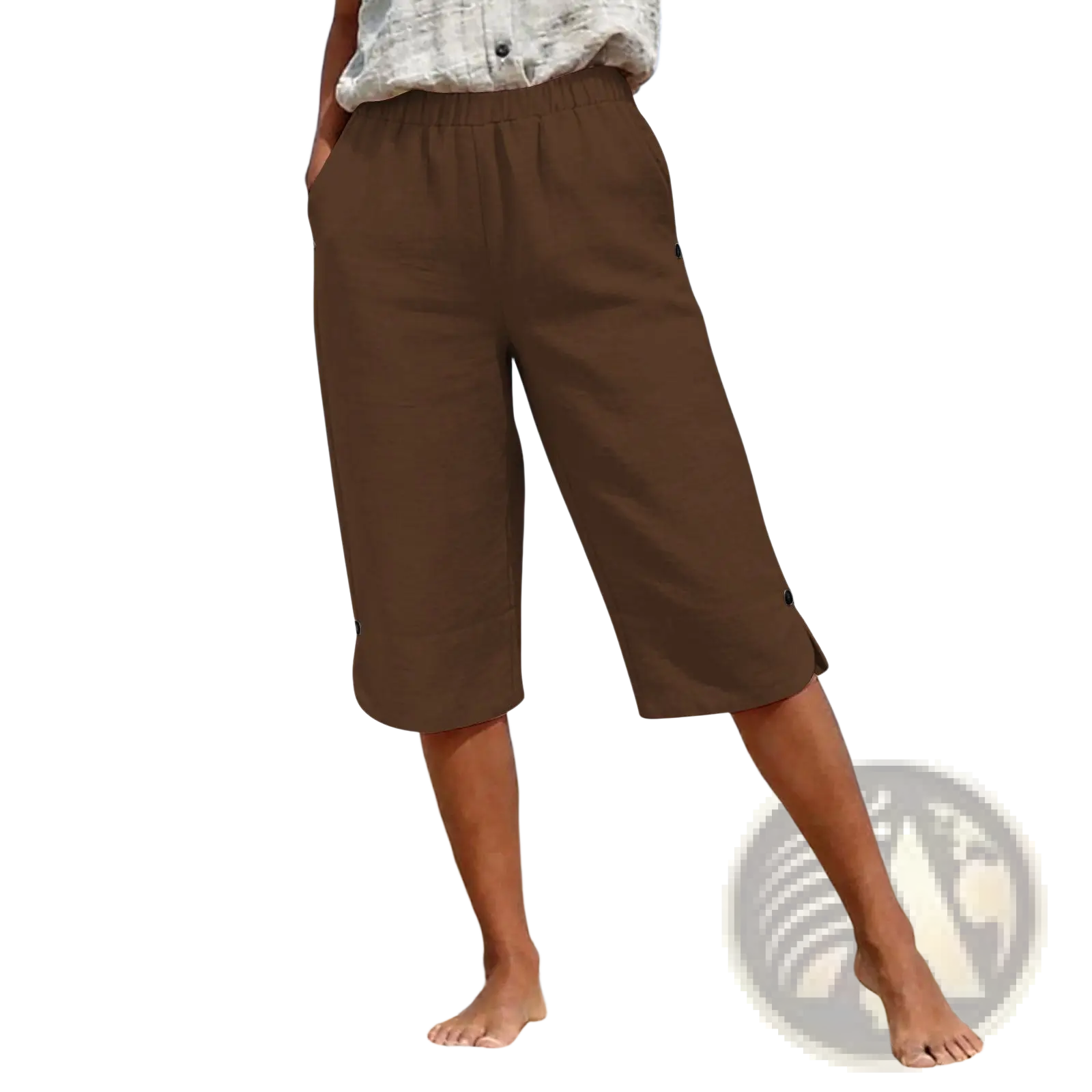 Cotton Linen Capri Pants High Waist