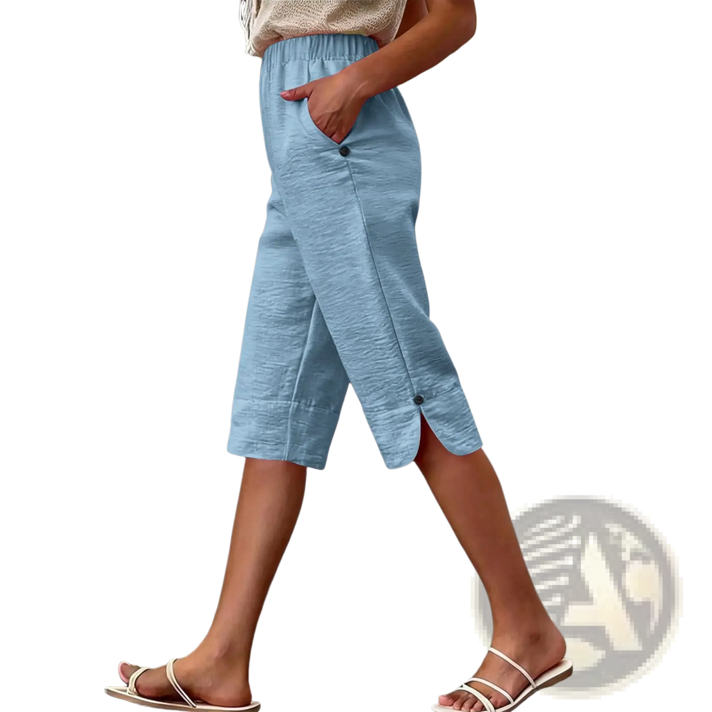 Cotton Linen Capri Pants High Waist