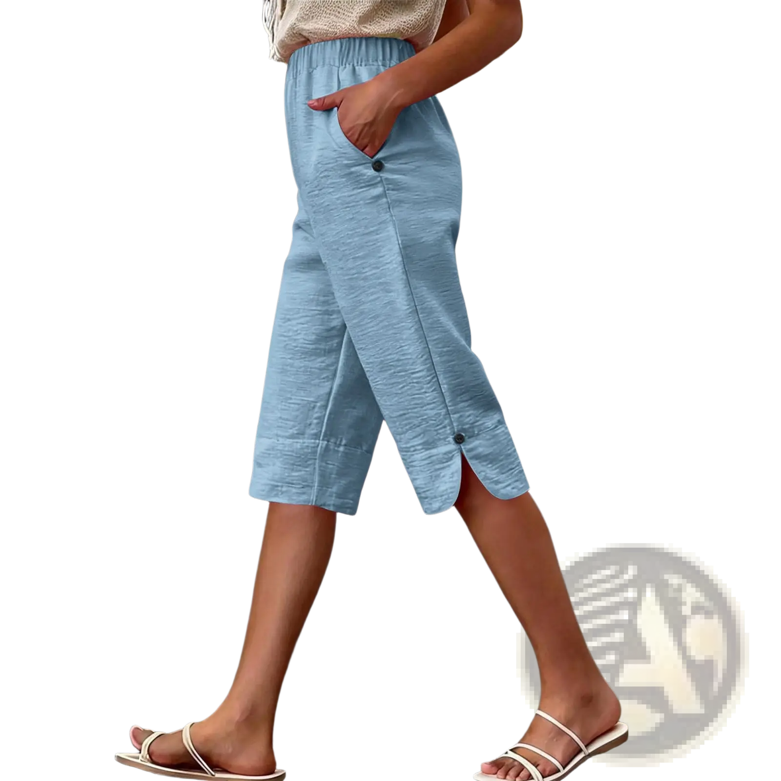 Cotton Linen Capri Pants High Waist