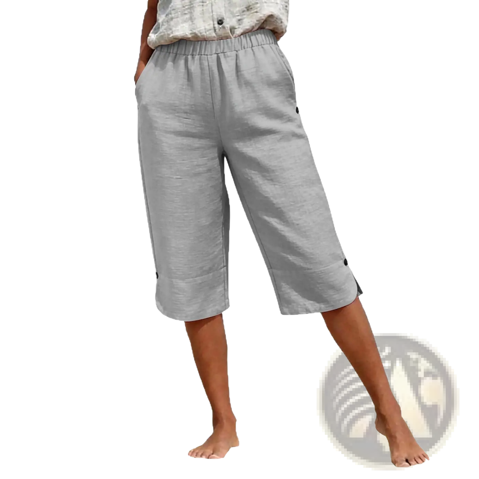 Cotton Linen Capri Pants High Waist