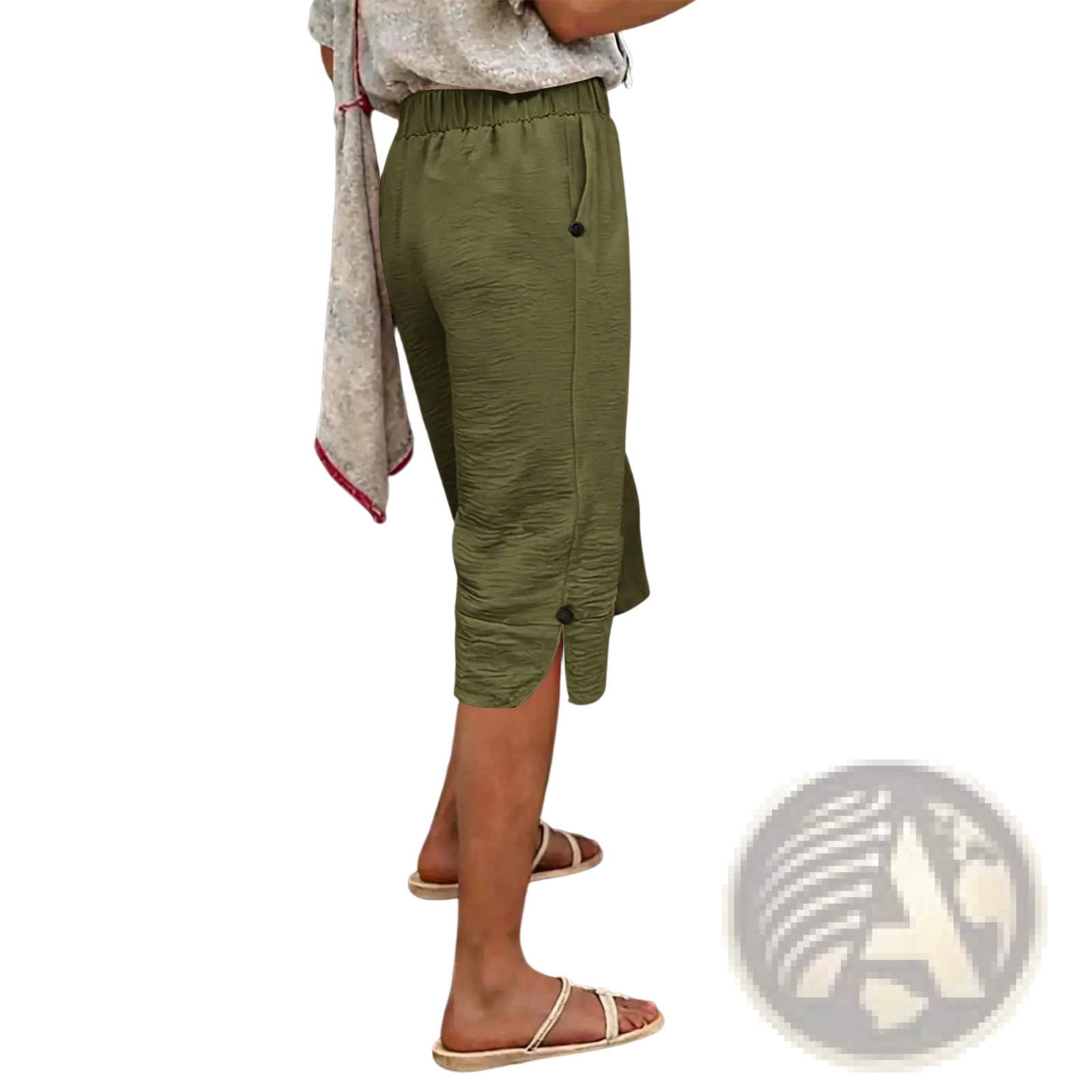 Cotton Linen Capri Pants High Waist