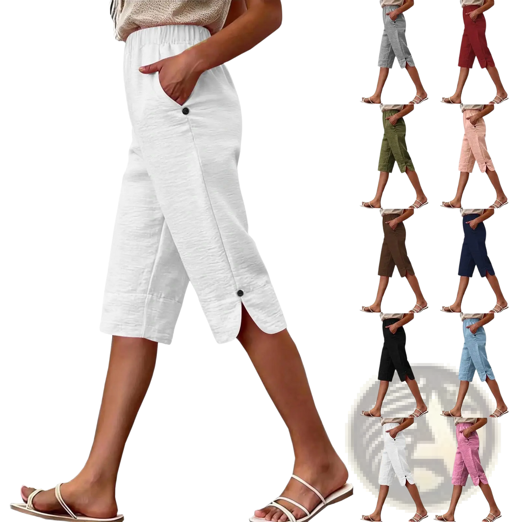 Cotton Linen Capri Pants High Waist
