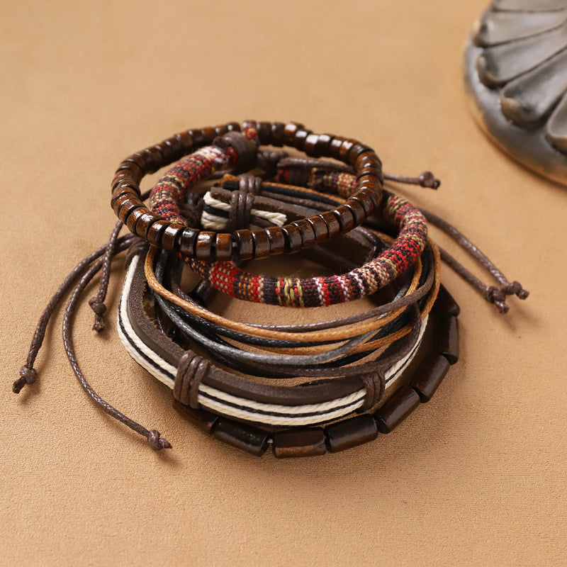 Handmade Bohemian Bracelet Retro Ethnic Style Men's and Women's Woven Multi-Layer Stacked Bracelet Niche Hand Rope
