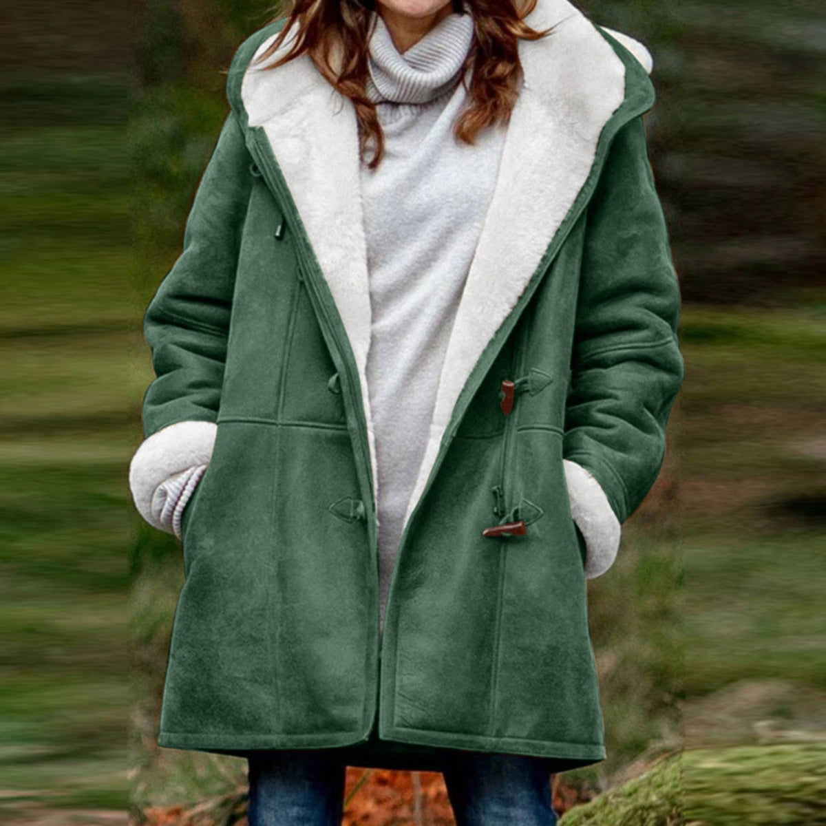 Sherpa-Lined Duffle Toggle Jacket with Hood