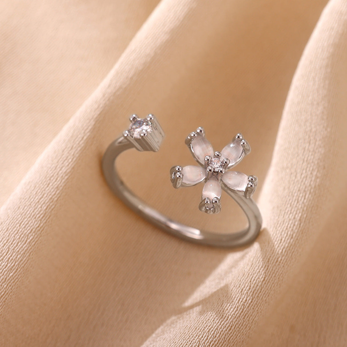 18K White Gold Opal Moon Ring Made Of Stainless Steel