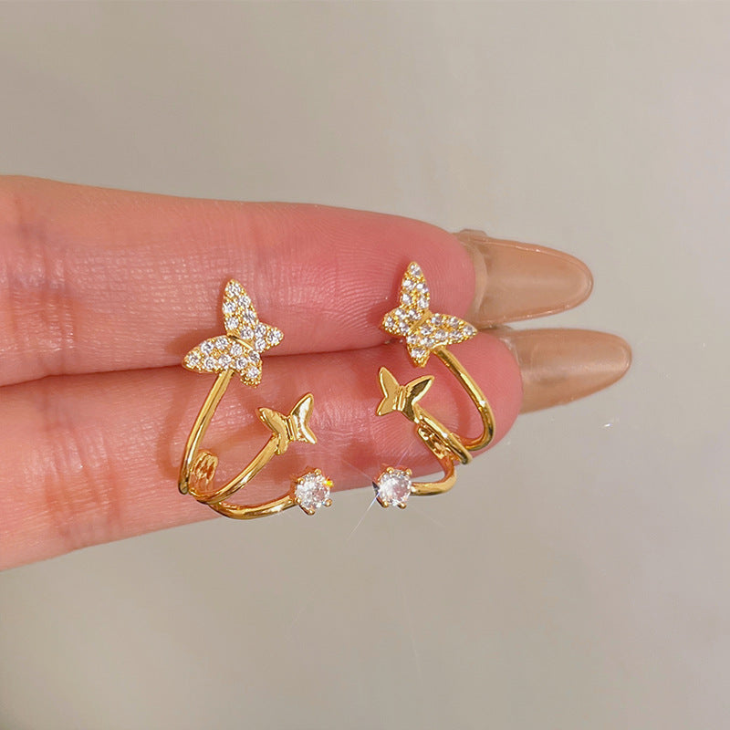 925 Gold Earrings Women's Retro