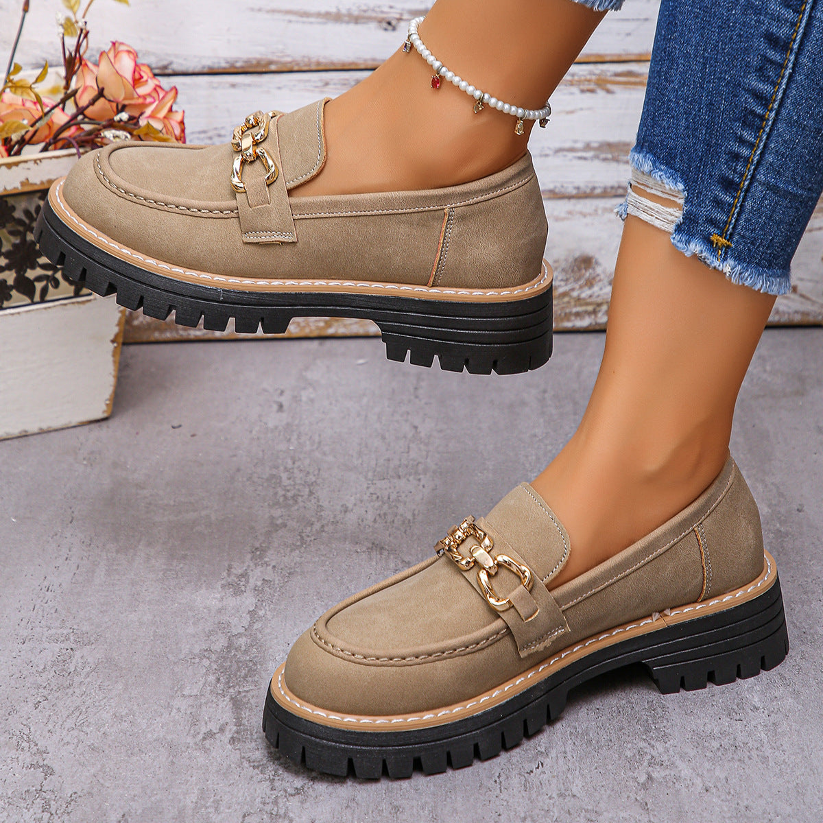 Women's Chunky Block Heel Low-Top Shoes