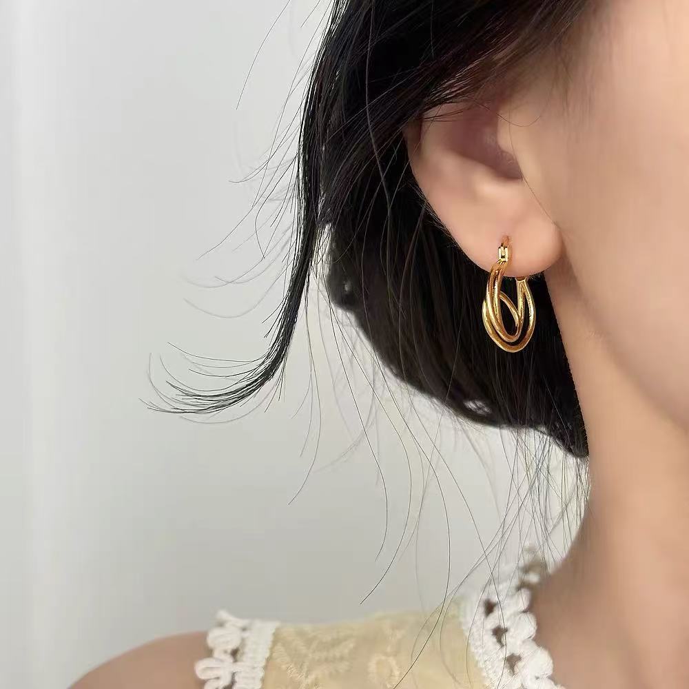 925 Gold Earrings Women's Retro