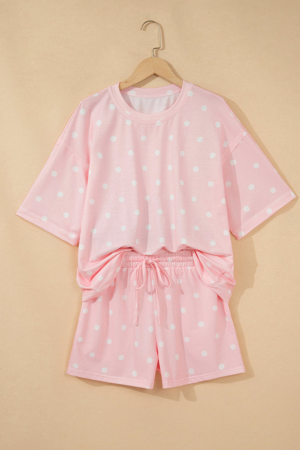 Polka Dot Loose Tee & Drawstring Shorts Set