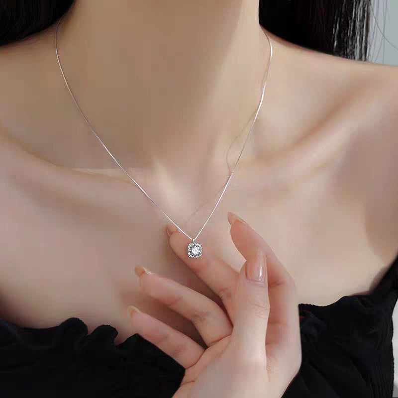 925 Sterling Silver Square Diamond Necklace