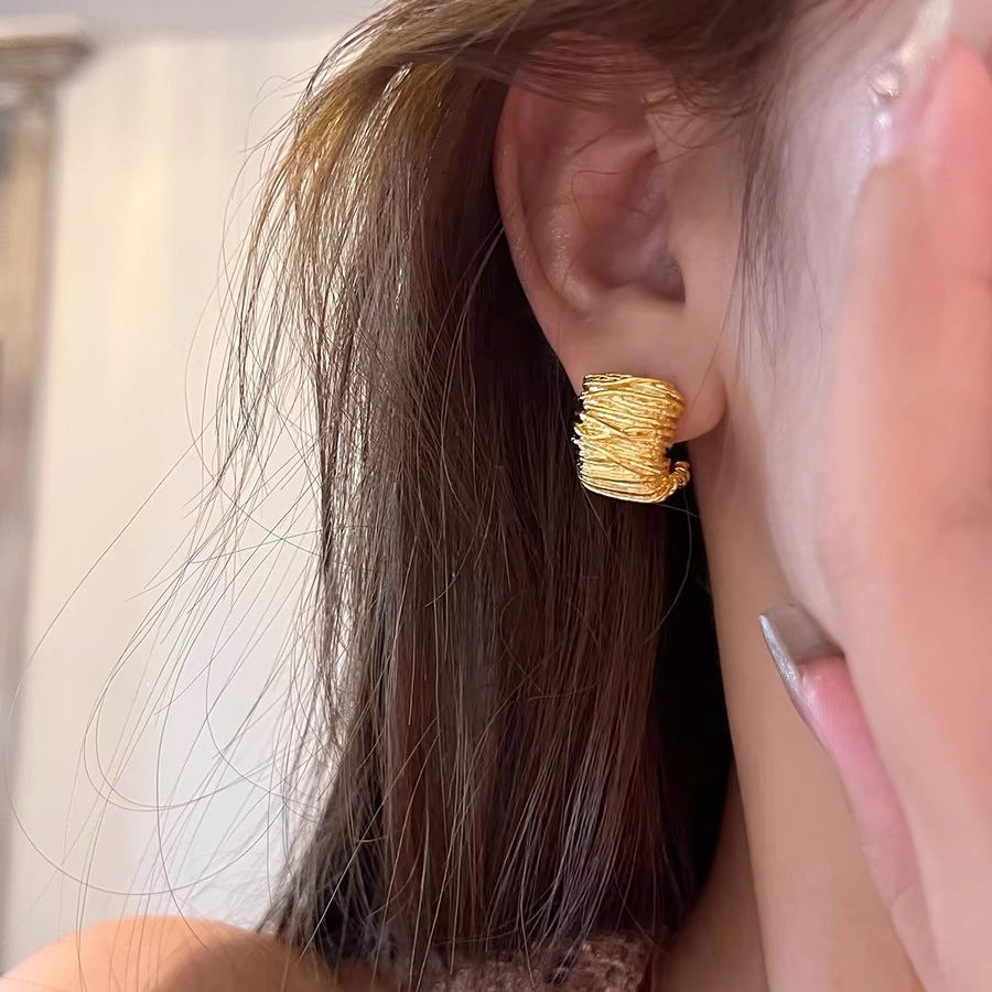 925 Gold Earrings Women's Retro