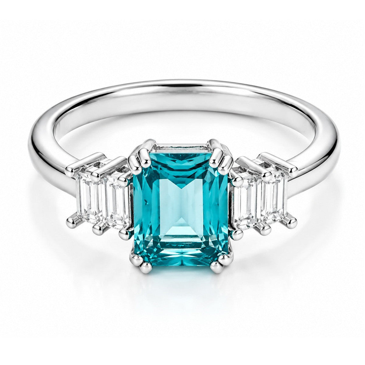 Copper Inlaid Simulated Sea Blue Zircon Ring for Women